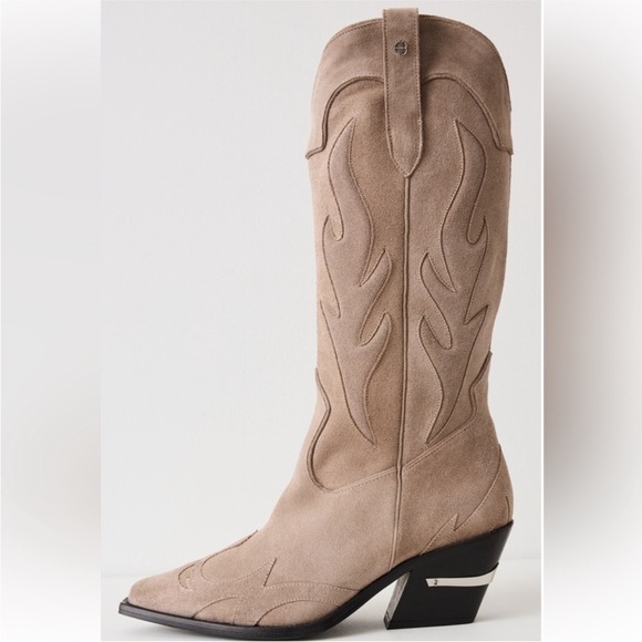 ANINE BING Mid Calf Tania Boots Taupe Western - Picture 2 of 5